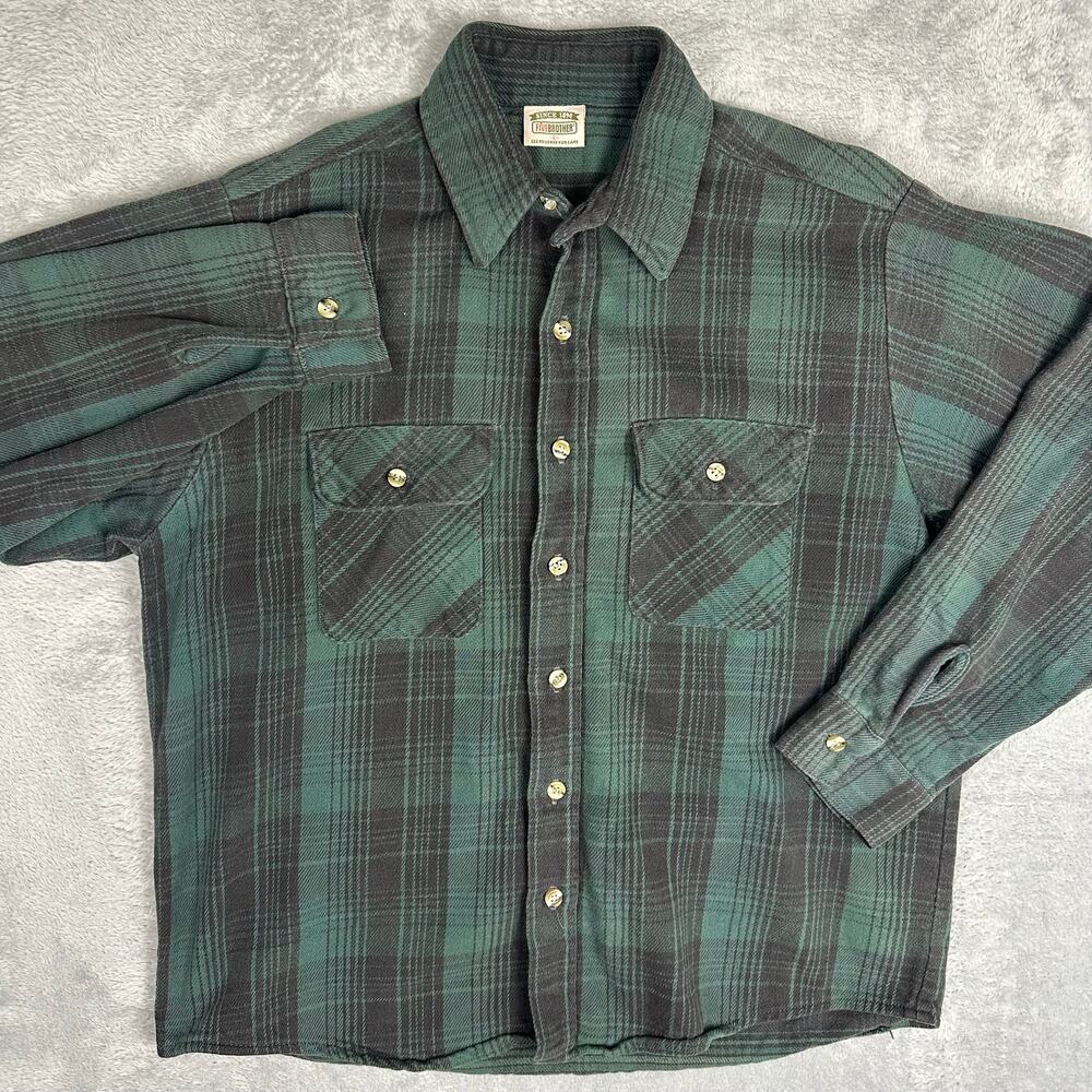 Vintage 90s Five Brother Heavyweight Flannel Shirt Forest Green Plaid Mens L USA